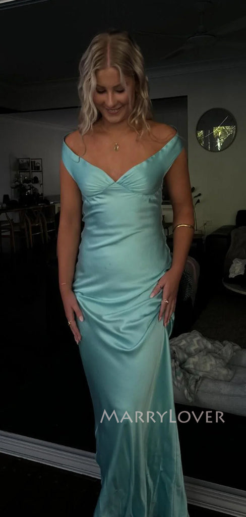 Gorgeous Mermaid Satin Off Shoulder Long Evening Prom Dresses, V-neck Prom Dress, MR9328