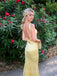 Sheath Mermaid Yellow Satin V-neck Long Evening Prom Dresses, Backless Prom Dress, MR9329