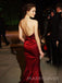 Elegant Burgundy Satin Sweetheart Mermaid Long Evening Prom Dresses, MR9332