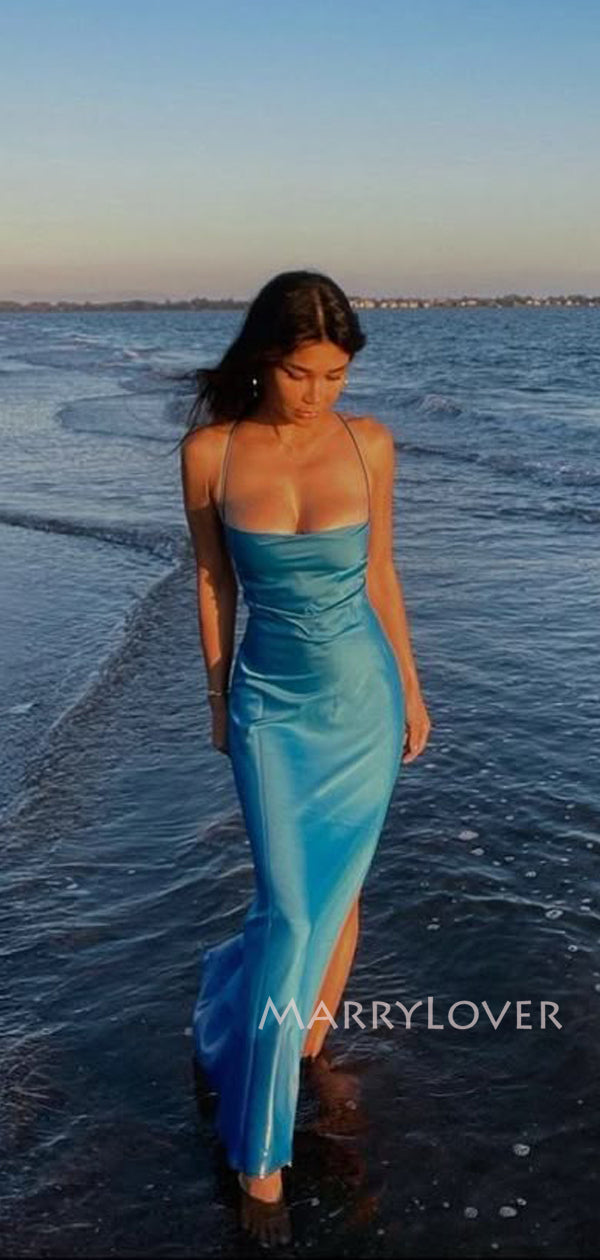 Sexy Spaghetti Straps Blue Long Evening Prom Dresses, Mermaid Prom Dre MarryLover Sexy Spaghetti Straps Blue Long Evening Prom Dresses, Mermaid Prom Dre MarryLover
