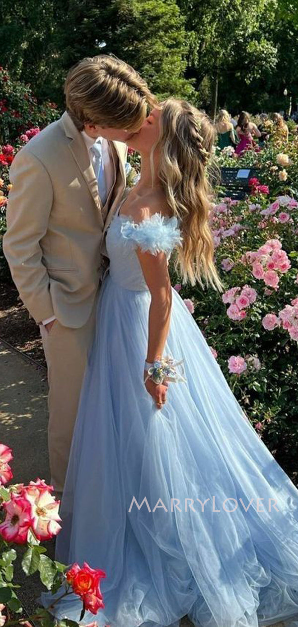 Gorgeous Blue Tulle Long Evening Prom Dresses, A-line Prom Dress, MR93 – MarryLover