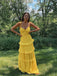 Formal A-line Yellow Spaghetti Straps Long Evening Prom Dresses, MR9340