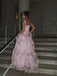 Unique Pink A-line Straps Long Evening Prom Dresses, MR9341