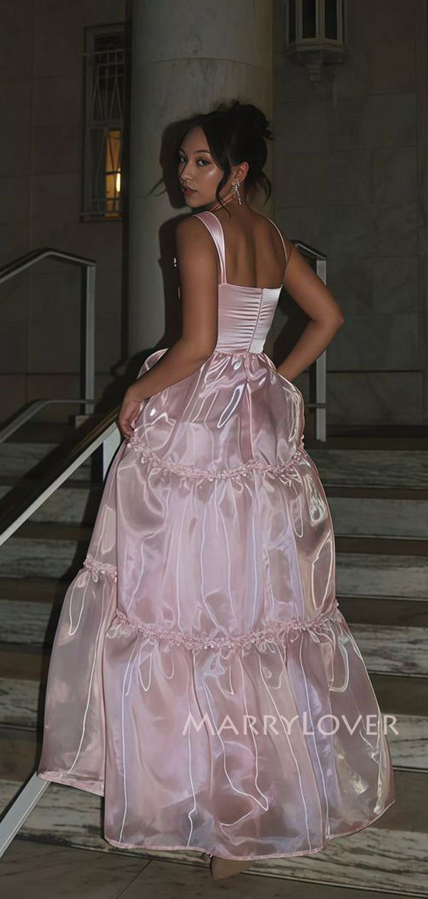unique pink dresses Unique Pink A-line Straps Long Evening Prom Dresses, MR9341 – MarryLover