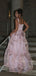 Unique Pink A-line Straps Long Evening Prom Dresses, MR9341