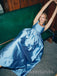 Elegant Blue Satin A-line Long Evening Prom Dresses, MR9342