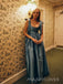 Elegant Blue Satin A-line Long Evening Prom Dresses, MR9342