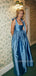 Elegant Blue Satin A-line Long Evening Prom Dresses, MR9342