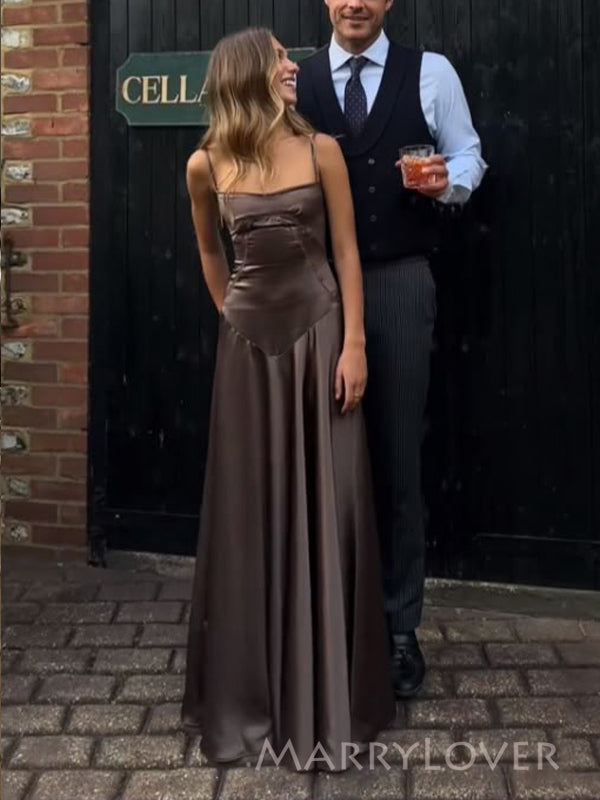 Spaghetti Straps Brown Satin Long Evening Prom Dresses, A-line Prom Dr MarryLover Spaghetti Straps Brown Satin Long Evening Prom Dresses, A-line Prom Dr MarryLover