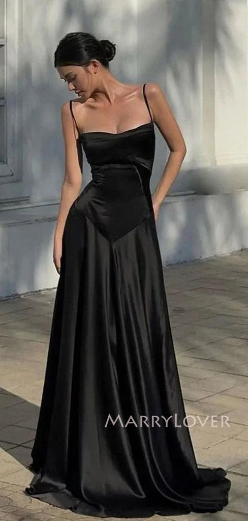 black silk prom dress Elegant Black Satin A-line Long Evening Prom Dresses, MR9347 – MarryLover