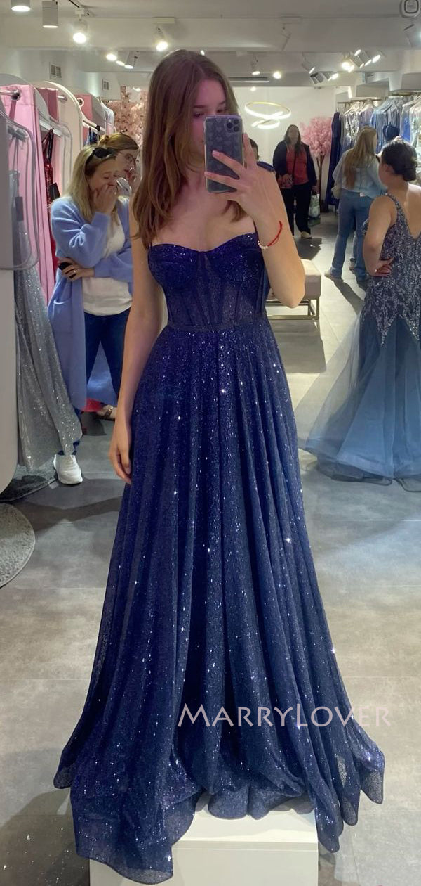 Sparkly Blue Sequins Long Evening Prom Dresses, A-line Prom Dress, MR9 MarryLover Sparkly Blue Sequins Long Evening Prom Dresses, A-line Prom Dress, MR9 MarryLover