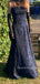 A-line Black Blue Spaghetti Straps Long Evening Prom Dresses, Lace Prom Dress, MR9350