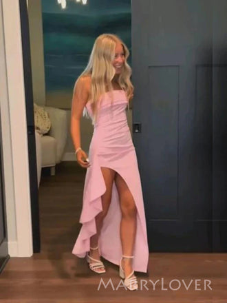 Lovely High Slit Mermaid Long Evening Prom Dresses, Strapless Prom Dress, MR9352