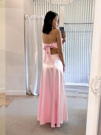 Sweetheart Pink Satin Long Evening Prom Dresses, MR9356