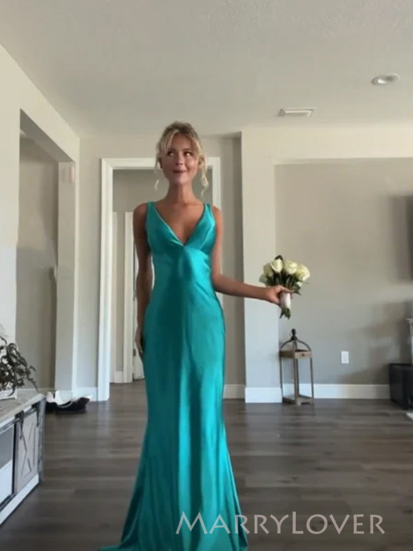 simple silk prom dresses Simple A Line Backless Red Satin Long Prom Dresses with High Slit, Lon jbydress