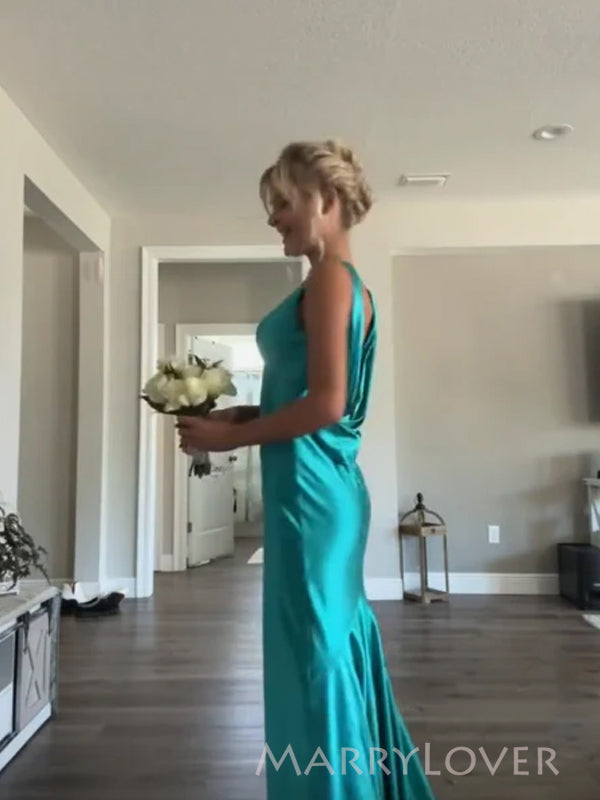 Simple Blue Satin Mermaid Long Evening Prom Dresses, V-neck Prom Dress MarryLover Simple Blue Satin Mermaid Long Evening Prom Dresses, V-neck Prom Dress MarryLover