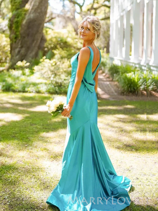 Simple Blue Satin Mermaid Long Evening Prom Dresses, V-neck Prom Dress MarryLover Simple Blue Satin Mermaid Long Evening Prom Dresses, V-neck Prom Dress MarryLover