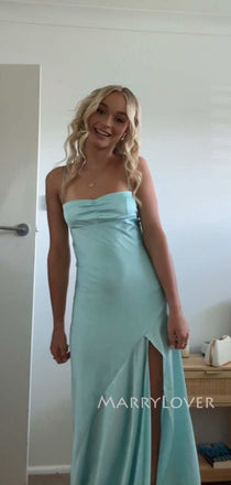 Morden Mermaid Blue Satin Spaghetti Straps Long Evening Prom Dresses, MR9378