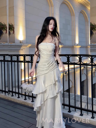 Beautiful Ivory Mermaid Spaghetti Straps Long Evening Prom Dresses, Wedding Dress, MR9381