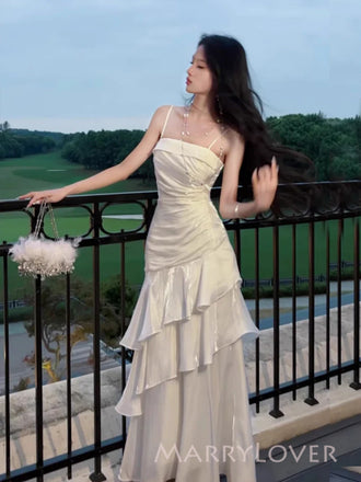 Beautiful Ivory Mermaid Spaghetti Straps Long Evening Prom Dresses, Wedding Dress, MR9381