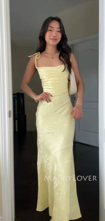 Formal Yellow Mermaid Spaghetti Straps Long Evening Prom Dresses, MR9388