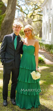 Morden Green Chiffon Sweetheart Long Evening Prom Dresses, A-line Prom Dress, MR9393