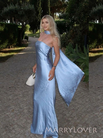 Sheath Blue Long Evening Prom Dresses, Strapless Prom Dress, MR9397