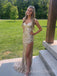Gold Sparkly Mermaid Spaghetti Straps Long Evening Prom Dresses, Mermaid Sequins prom dress, MR9401