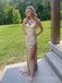 Gold Sparkly Mermaid Spaghetti Straps Long Evening Prom Dresses, Mermaid Sequins prom dress, MR9401