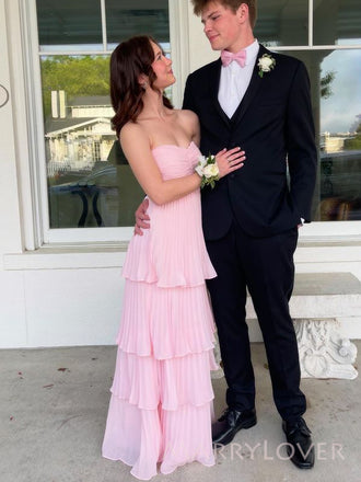 Sweetheart Pink Chiffon Long Evening Prom Dresses, A-line Prom Dress, MR9417