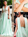 Deep V-neck A-line Sage Green Chiffon Long Evening Prom Dresses, MR9424