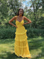 A-line Yellow Spaghetti Straps Long Evening Prom Dresses, MR9425