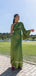 Elegant Long Sleeves Green Satin Long Evening Prom Dresses, One Shoulder Prom Dress, MR9426