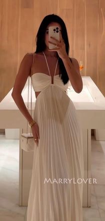 Simple White Chiffon A-line Long Backless Evening Prom Dresses, MR9428