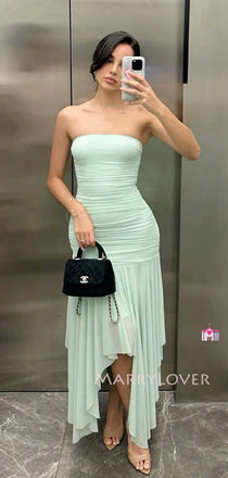 Lovely Sage Green Mermaid Strapless Long Evening Prom Dresses, MR9430