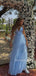 Blue Tulle A-line Long Evening Prom Dresses, V-neck Prom Dress, MR9431