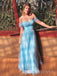 Off Shoulder Blue Tulle A-line Long Evening Prom Dresses, MR9432
