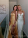 Gold Satin Mermaid Spaghetti Straps Long Evening Prom Dresses, MR9435
