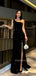 Black Sequins Mermaid One Shoulder Side Slit Long Evening Prom Dresses, MR9437