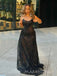 Sparkly Black Mermaid Long Evening Prom Dresses, Bateau Prom Dress, MR9438