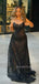 Sparkly Black Mermaid Long Evening Prom Dresses, Bateau Prom Dress, MR9438
