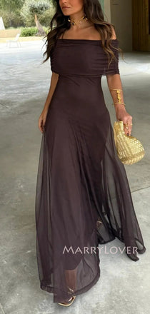 Simple Off Shoulder Chiffon Long Evening Prom Dresses, MR9439