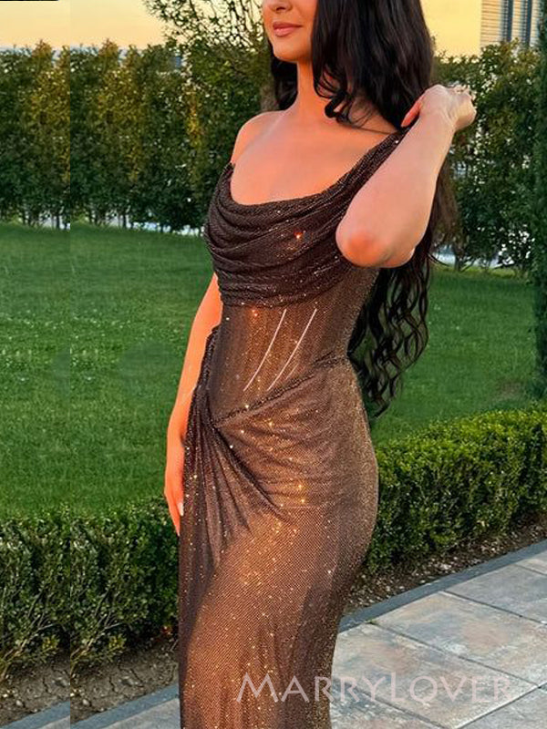 Sparkly Sequins Mermaid Long Evening Prom Dresses, One Shoulder Prom Dress, MR9440