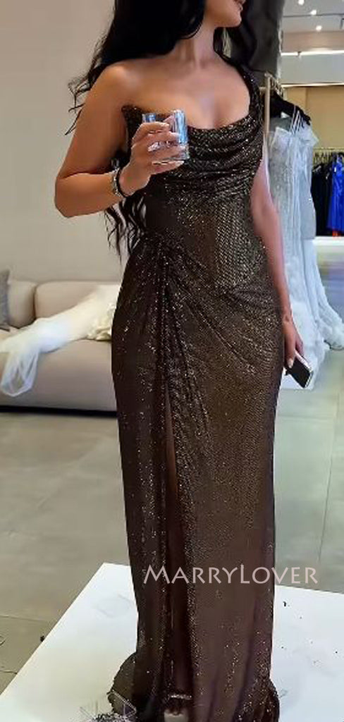 Sparkly Sequins Mermaid Long Evening Prom Dresses, One Shoulder Prom Dress, MR9440