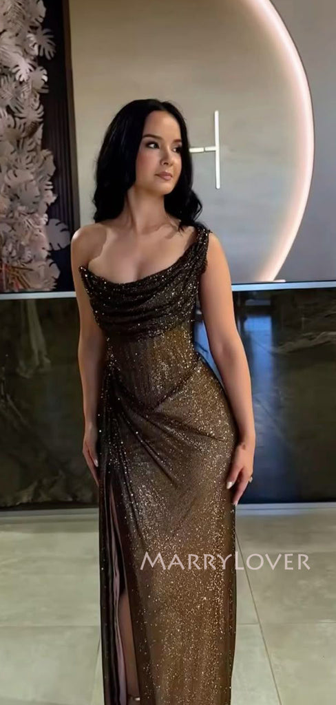 Sparkly Sequins Mermaid Long Evening Prom Dresses, One Shoulder Prom Dress, MR9440