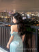 Blue Sparkly High Slit Long Evening Prom Dresses, Off Shoulder Prom Dress, MR9441