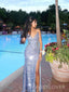 Sexy Mermaid V-neck Sequins Long Evening Prom Dresses, Spaghetti Straps Prom Dress, MR9442