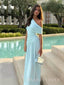 Blue Chiffon Simple Long Evening Prom Dresses, MR9451