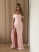 Off Shoulder Pink Mermaid Long Evening Prom Dresses, High Slit Prom Dress, MR9453