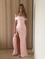 Off Shoulder Pink Mermaid Long Evening Prom Dresses, High Slit Prom Dress, MR9453
